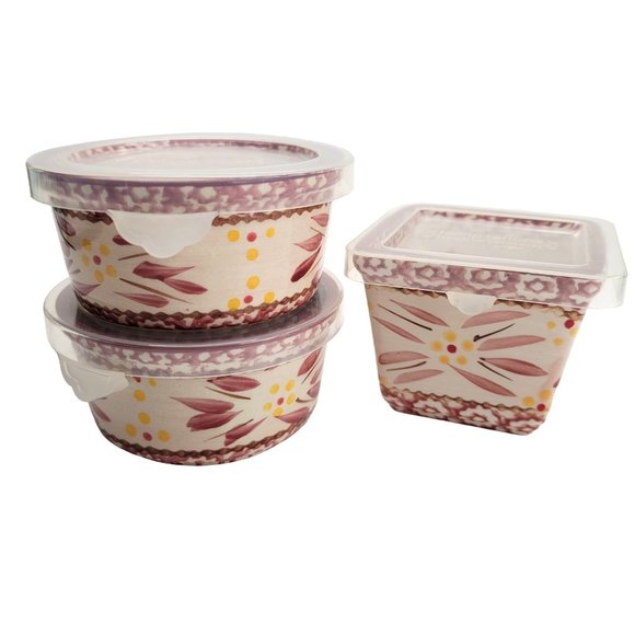 Temptations Old World Red Round and Square Storage Containers Lot by Tara PD23 - Picture 1 of 7